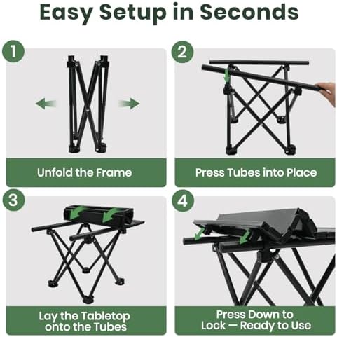 2 Pack Camping Table Foldable, Portable Folding Beach Table, Black-S | Ultralight, Metal, with Carry Bag, Small for Outdoor Travel & Picnic, BBQ, Cooking, Festival, Boat, Home Use