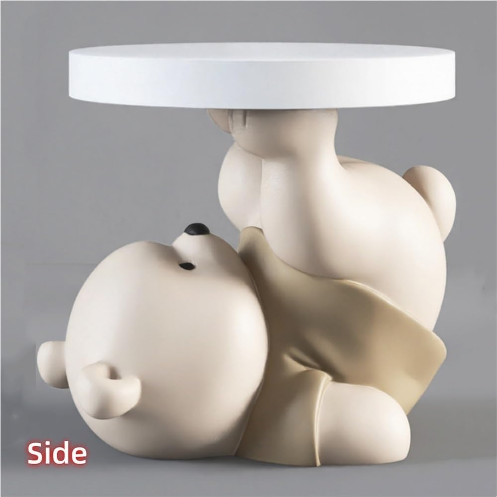 Bear Statue Side Table, Modern Sofa Table, Resin Sculpture Bedside Table, Home Decor, Cute Bedroom Decor, Accent Table for Living Room(Grey)