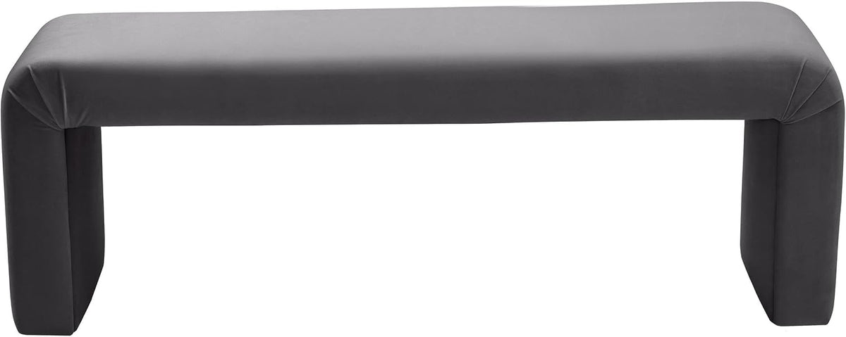 Meridian Furniture Minimalist Collection Modern | Contemporary Velvet Upholstered Bench, 53" W x 14.75" D x 18.25" H, Grey