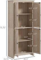 72" Freestanding 4-Door Kitchen Pantry, Storage Cabinet Organizer with 4-Tiers, and Adjustable Shelves, Natural
