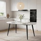 Round to Oval Extendable Dining Table for 4-8, 43" -75" Expandable Kitchen Table with Dual Extension Leaves, White Tabletop & Black Metal Legs, Space-Saving Modern Dining RoomTable, Easy Assembly
