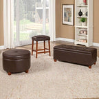 HomePop 24" Round Leatherette Storage Ottoman - Chocolate Brown