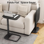 Kitstorack TV Tray Table, Adjustable Height & Rounded Metal Corners, Snack Table for Couch, Sofa, Bed, Chair, Living Room, C Shaped End Side Table for Eating, Dinner or Laptop, Small Spaces, Black