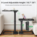 Kitstorack TV Tray Table, Adjustable Height & Rounded Metal Corners, Snack Table for Couch, Sofa, Bed, Chair, Living Room, C Shaped End Side Table for Eating, Dinner or Laptop, Small Spaces, Black