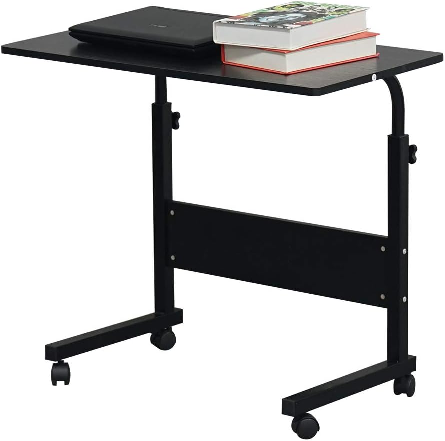 Side Table,Computer Desk with Wheels,Height Adjustable Rolling Potable Laptop Cart,C-Shaped Bed Couch End Tables with Baffle for Livingroom Bedroom (L)