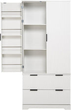 Hassyee 72" Modern Fluted Kitchen Pantry Cabinet with 2 Large Drawers & 8-Door Spice Rack, Freestanding Storage Organizer for Bathroom, Dining Room, Office, Entryway, White