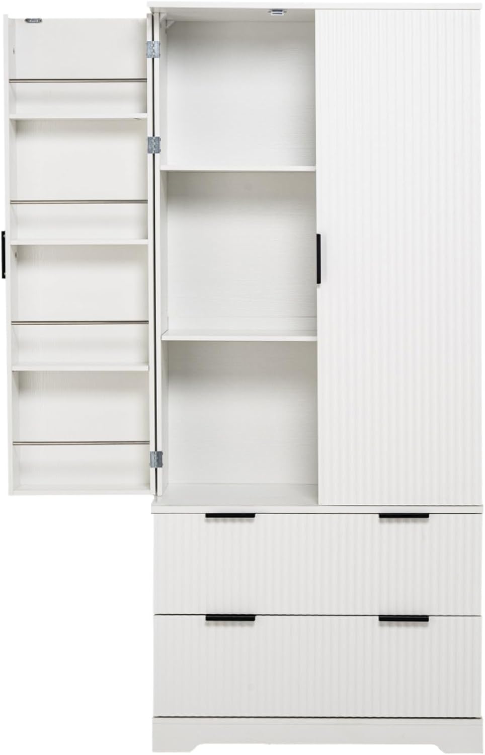 Hassyee 72" Modern Fluted Kitchen Pantry Cabinet with 2 Large Drawers & 8-Door Spice Rack, Freestanding Storage Organizer for Bathroom, Dining Room, Office, Entryway, White