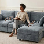 Iroomy Sectional Couch for Living Room, Comfy L Shaped Convertible Sofa, 4 Seater Modern Chenille Sofa with Ottoman, Grey
