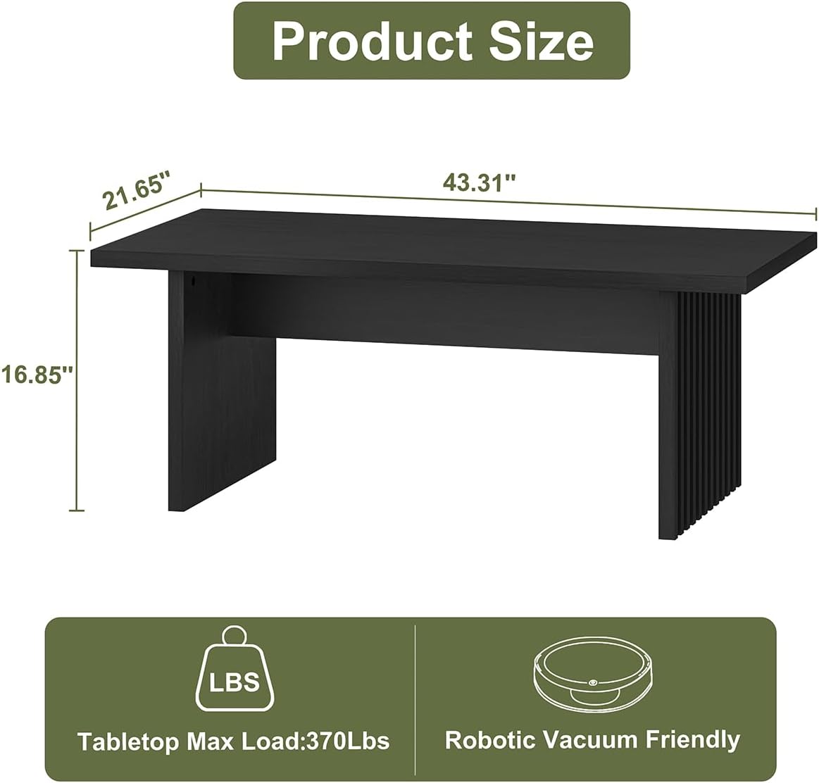 BON AUGURE Black Coffee Table, 43 Inch Modern Coffee Tables for Living Room, Wooden Center Table, Living Room Tables for Home, Office (Black Oak)