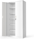 VINGLI Metal Garage Storage Cabinet with 2 Doors and 5 Adjustable Shelves, 71" Tall Steel Lockable File Cabinet, Locking Tool Cabinets for Home Office Garage Gym School (White)