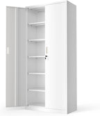 VINGLI Metal Garage Storage Cabinet with 2 Doors and 5 Adjustable Shelves, 71" Tall Steel Lockable File Cabinet, Locking Tool Cabinets for Home Office Garage Gym School (White)