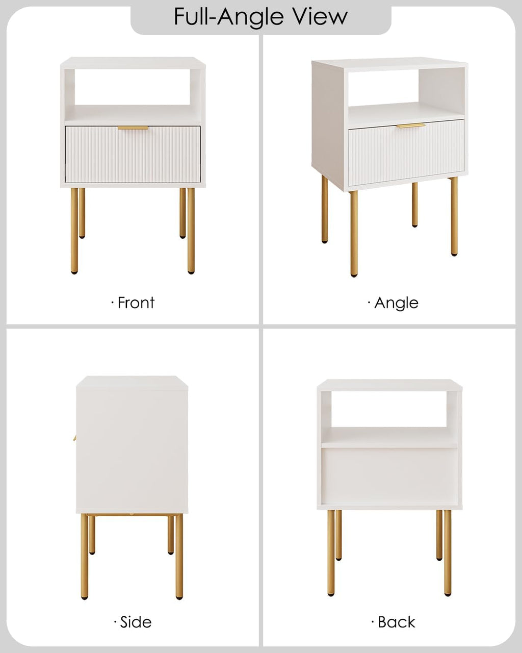 Aienvey Night Stand, Modern Nightstand with Drawers, Bedside Table, Gold Small Side Table for Bedroom, Living Room End Table (White Stripe, 1 Drawer)
