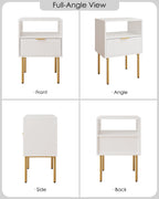 Aienvey Night Stand, Modern Nightstand with Drawers, Bedside Table, Gold Small Side Table for Bedroom, Living Room End Table (White Stripe, 1 Drawer)