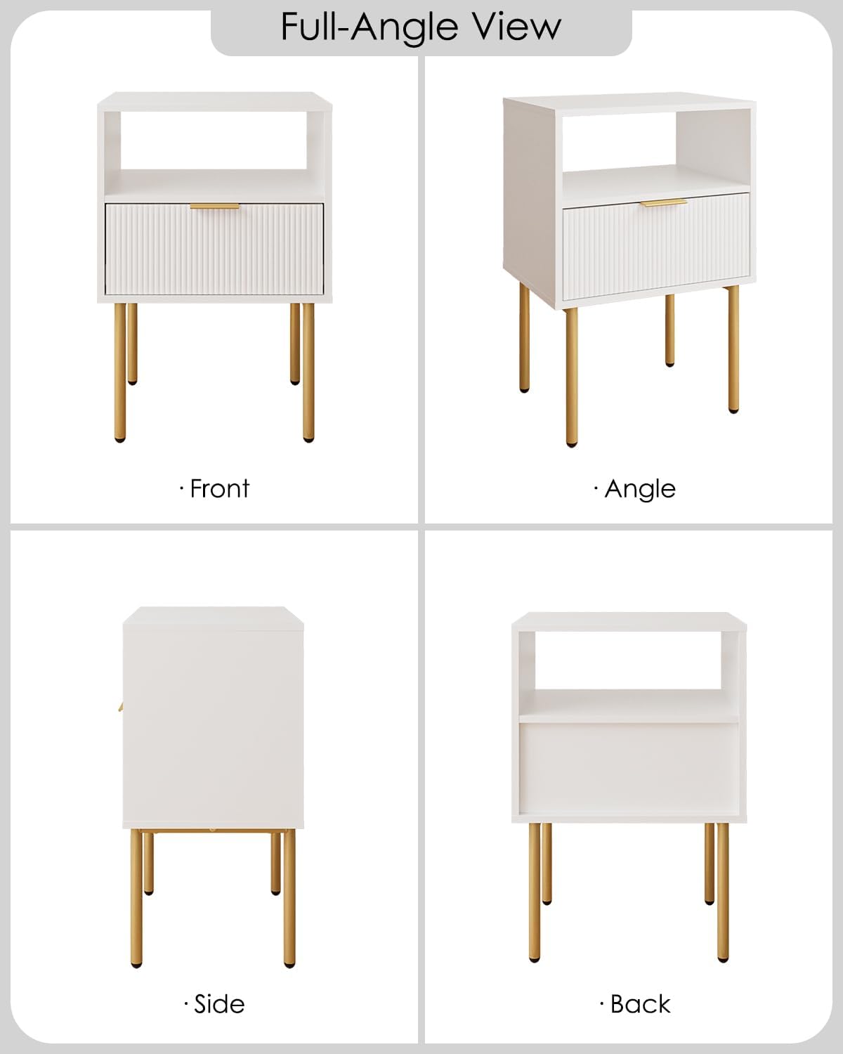 Aienvey Night Stand, Modern Nightstand with Drawers, Bedside Table, Gold Small Side Table for Bedroom, Living Room End Table (White Stripe, 1 Drawer)