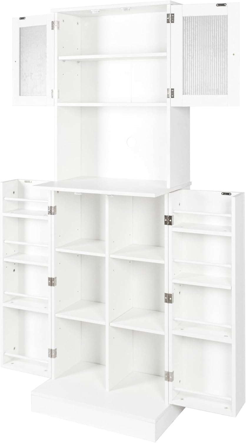 71'' Pantry Cabinet, Tall Storage Cabinet with Microwave Stand, Freestanding Kitchen Hutch with Doors and Adjustable Shelves, Mordern Food Pantry for Kitchen