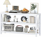 FATORRI Console Table for Entryway, Long Sofa Table with 3 Tier Shelves, Modern White Hallway Tables for Living Room (55 Inch, White Oak)