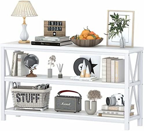 FATORRI Console Table for Entryway, Long Sofa Table with 3 Tier Shelves, Modern White Hallway Tables for Living Room (55 Inch, White Oak)