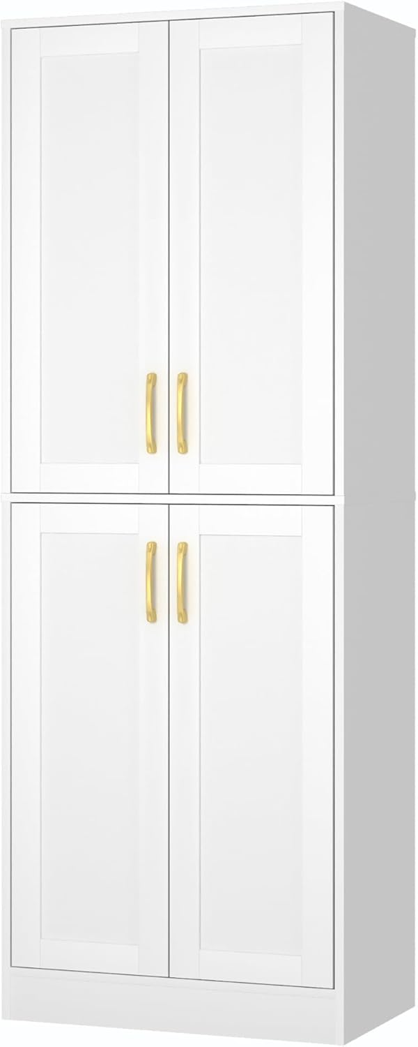 Kitchen Pantry Cabinet,Modern Storage Cabinet with 4 Door and 4 Adjustable Shelves,Tall Cabinet for Kitchen,Dining Room,Laundry,White