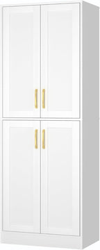 Kitchen Pantry Cabinet,Modern Storage Cabinet with 4 Door and 4 Adjustable Shelves,Tall Cabinet for Kitchen,Dining Room,Laundry,White