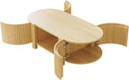 Living Room Table Set of 3 with 1 Coffee Table and 2 Side Tables, Rubber Solid Wood, Soft-Close Door, Natural, 47"