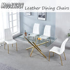 Faux Leather Dining Chairs - Set of 4, Modern White Dining Room Chairs with Gold Metal Legs and Ergonomic Backrest, Upholstered for Kitchen and Living Room