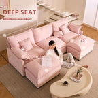 GOSUHI 108" U-Shaped Modular Cloud Couch, Deep Seat, Chenille Pink | Cloud Comfort, Couches for Living Room, Removable & Machine-Washable Covers, Movable Ottoman, Modular Sectional Sofa