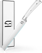 Bread Knife - 8 Inch Japanese Serrated Sourdough Bread Slicing Knife, High Carbon Stainless Steel, Razor Sharp, Ergonomic White Handle