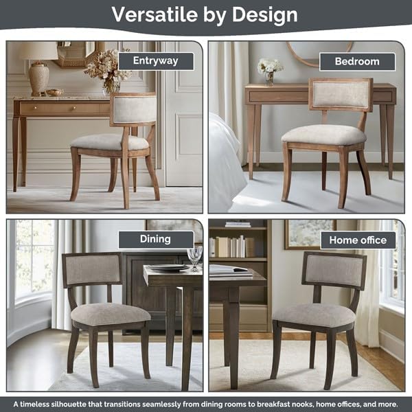 Madison Park Signature Solid Wood Upholstered Dining Chairs Set of 2, Modern Dining Chair with Open Split-Back Design, Curved Padded Backrest, for Dining Room, Living Room