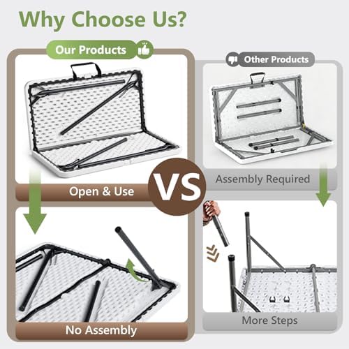 Folding Table, 36 Inch Square Foldable Card Table with Carrying Handle, Heavy Duty Fold-in-Half Portable Table No Assembly, Ideal for Picnic, Camping, RV Travel, Parties, BBQs, Crafting and Indoor Use