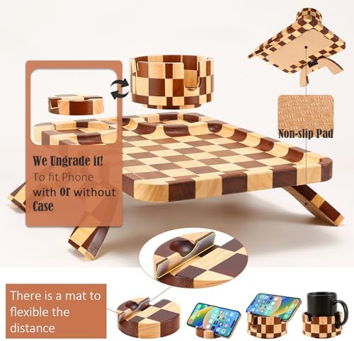Nnewvante Checkerboard Couch Armrest Table, 3 in 1 Clip-on Table Rubberwood