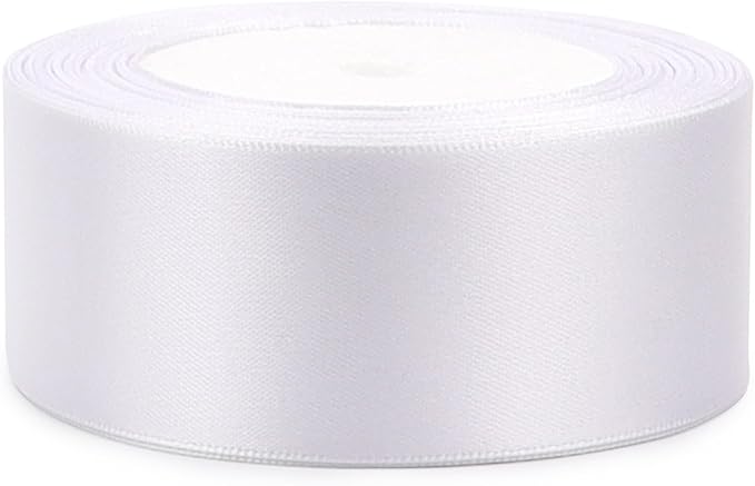White Solid Satin Ribbon 1-1/2 Inch 25 Yards Solid Polyester Fabric Ribbon for Gift Wrapping Wedding Christmas Baby Shower Birthday Party Decoration Handmade Immortal Flower Craft