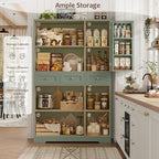 HOSTACK 67"H Farmhouse Kitchen Pantry Storage Cabinet with 3 Drawers, Green | Large Food Pantry Cabinet with Swing-Out Door Rack & Adjustable Shelf for Kitchen, Dining room, Living room