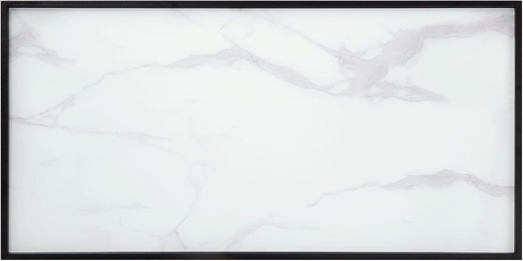 3pc Tables Set with Tempered Glass Top and Black Metal Frame | Includes 3-piece set with white marble-print tempered glass tops