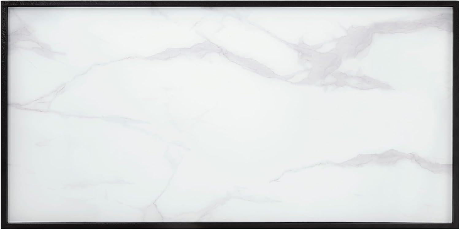 3pc Tables Set with Tempered Glass Top and Black Metal Frame | Includes 3-piece set with white marble-print tempered glass tops