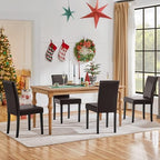 Yaheetech Dining Chairs Set of 4 Upholstered Kitchen Chairs Dark Brown | Faux Leather High Back Sillas De Comedor, Solid Wood Legs, Adjustable Footpads, Modern Armless Parson Chairs for Dining Room