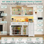 72" Tall 60" Wide Extra Large Pantry Storage Cabinet w/Power Outlet,LED Light,Farmhouse Kitchen Hutch Food Pantry Cabinet,3 Drawer,6 Doors Shelves,Storage Cart 3 Tier,for Kitchens,Dining Room,White