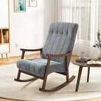 AVAWING Rocking Chair, Dark Grey Upholstered High Back Solid Wood Armchair | Soft Fabric Padded Seat; Sturdy Solid Wood Frame; Ergonomic High Back; For Adults; Easy Assembly; Living Room Bedroom Leisure