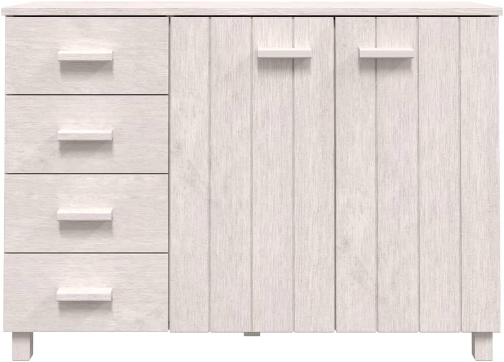 White Solid Pinewood and MDF Sideboard with 4 Drawers and 2 Doors, Modern Storage Cabinet for Dining Room Living Area Hallway Entryway Buffet Console