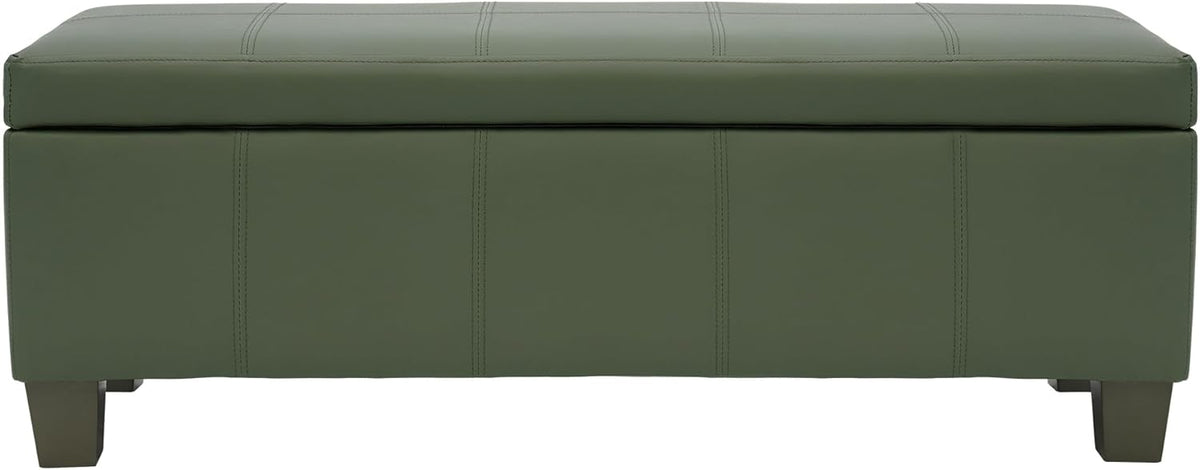 51 Inch Storage Ottoman, Storage Bench with Safety Hinge, Upholstered Synthetic Leather Ottoman Bench for Bedroom, Living Room, Entryway, Hallway, Foot Rest, Support 500lbs