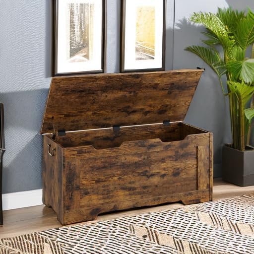 IDEALHOUSE Storage Chest, 39.4" Storage Bench Wooden Storage Trunk, Retro | Supports 350 lbs ＆ Safety Hinges, Lift-Top Entryway Bench, Shoe Bench for Entryway, Bedroom, Living Room, Modern Style