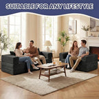 Convertible Sofa Bed, 4-in-1 Loveseat with Removable Armrests Backrest, Corduroy Futon Couch Bed with Pillow, Foldable Mattress Sleeper Sofa for Living Room Bedroom Small Place (Black)