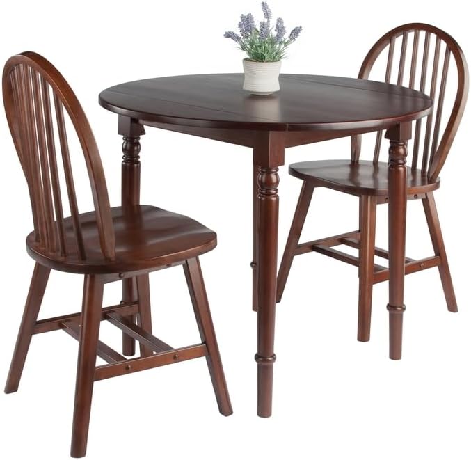 HomeStock Rustic Retreat 3 Piecec Drop Leaf Solid Wood Round Dining Table with Rustic Retreat Chairs - 35.98W x 35.98D x 30.08H Walnut