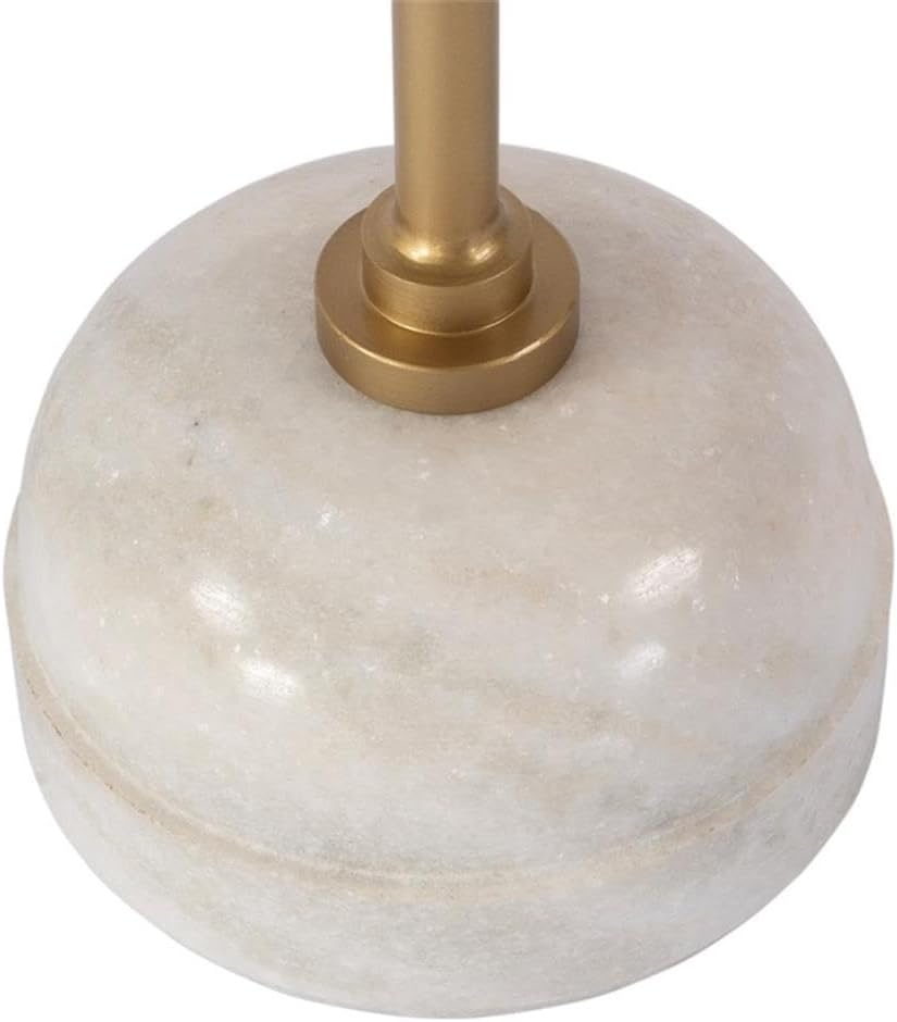 Beaumont Lane Transitional Round Marble and Iron Side Table, Beige Tiger Marble Top, Gold Stem Pedestal Base, White Marble Finish, 16 in Diameter, 25.5 in Height, Living Room or Bedroom Decor