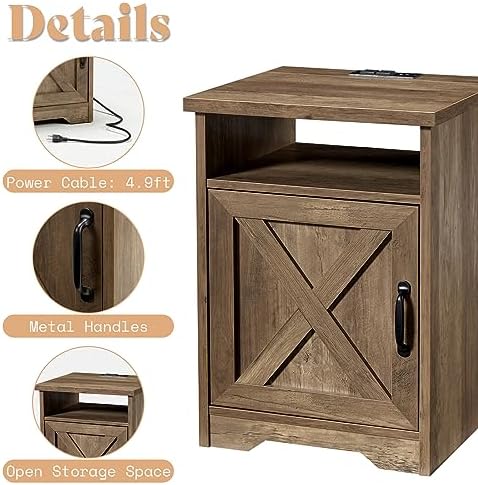 AMERLIFE 3 Piece Farmhouse Living Room Coffee Table Set, Barnwood | Coffee Table & 2 End Tables with Charging Station and USB Ports, Farmhouse Style, Barn Door Design, Living Room Furniture