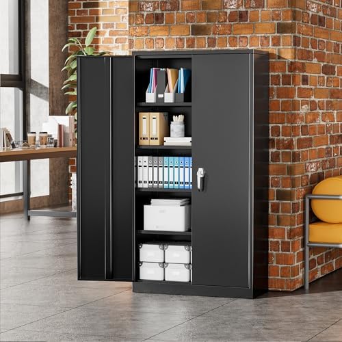 Greenvelly 72" H Metal Storage Cabinet, 36" W x 18" D Black Metal Cabinet with 2 Doors and 4 Adjustable Shelves,Locking Cabinets for Office, Home, Garage, School