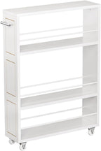 KLM 4 Tier White Slim Storage Cart with Handle, Slide Out Storage Rolling Utility Cart for Kitchen, Laundry, Narrow Places-6.7" W
