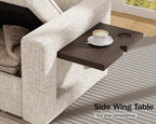Vipbear 7 Seat L Shaped Modular Sectional Sleeper Sofa Bed with Ottoman/Pull Out Bed/Reclining Backrest/USB Ports/Table/LED Light/Storage Seat, Tool-Free Assembly, Chenille Beige