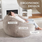Hobestluk Large Bean Bag Chair for Adults to Relax, Donut-Shaped (Brown) | Special Donut Design, Memory Foam Filling, Comfortable Stuffed Sofa, Relaxing, Reading or Playing, Soft Plush Faux Fur Fabric