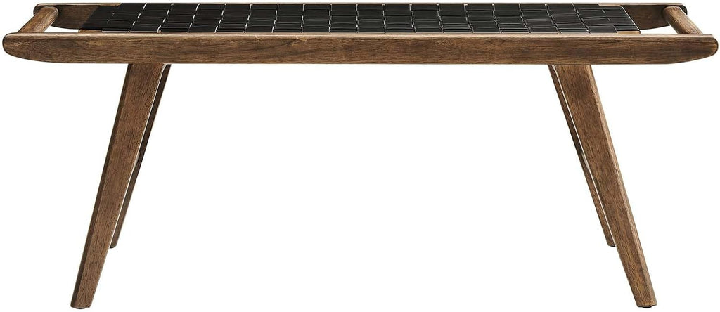 Modway Saoirse 47" Faux Leather Wood Bench in Walnut Black