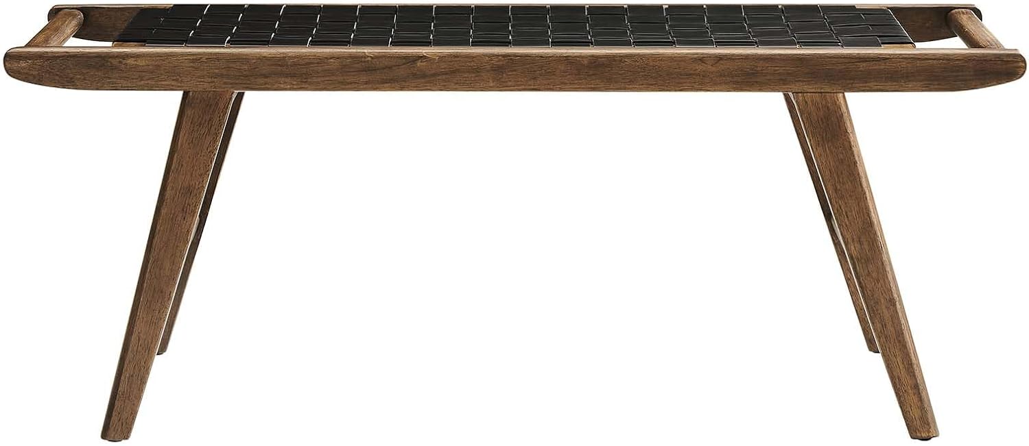 Modway Saoirse 47" Faux Leather Wood Bench in Walnut Black